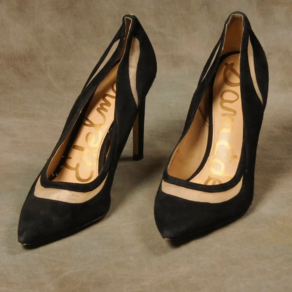 Sam Edelman, Black Suede, Mesh Cutout Heel, Size. 10 - Picture 2 of 9